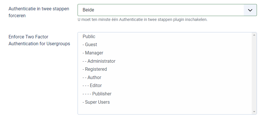 joomla41 2factorauthenticatie gebruikersgroepen