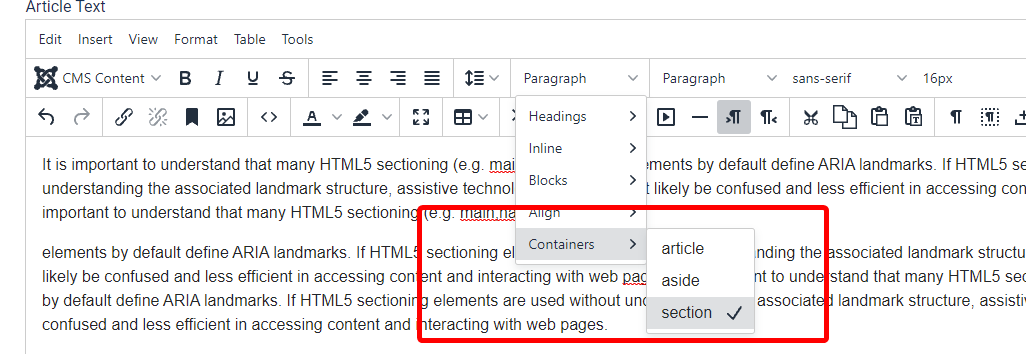 joomla41 tinymce html5containers