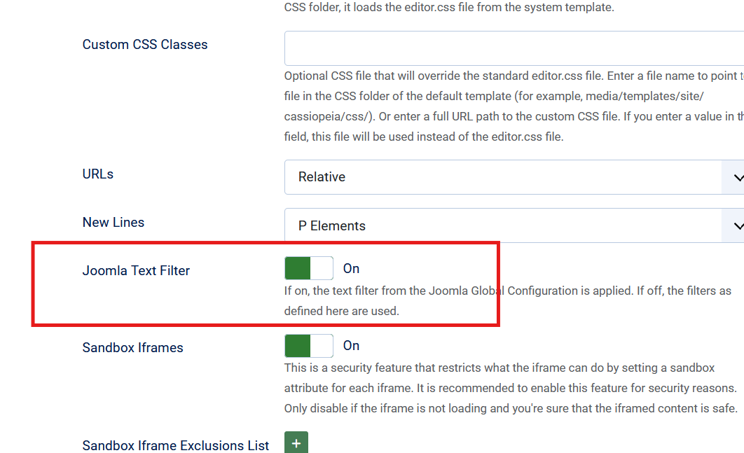 joomla62 tinymce textfilter