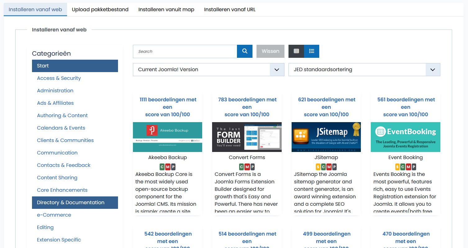 extensies installeren vanaf web