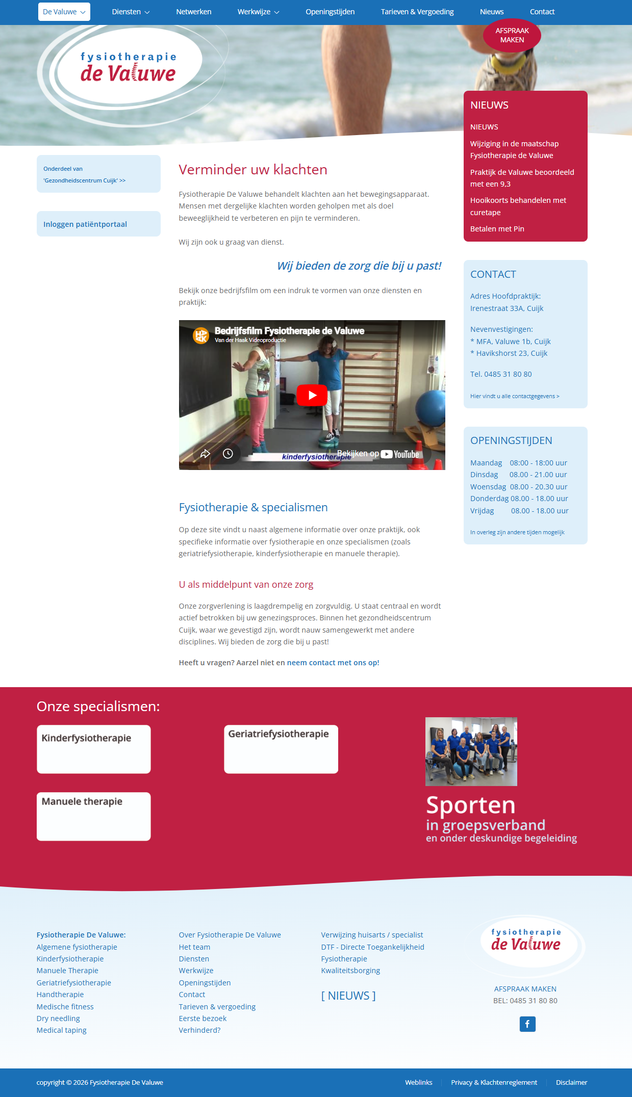 Websitelayout voor Fysio