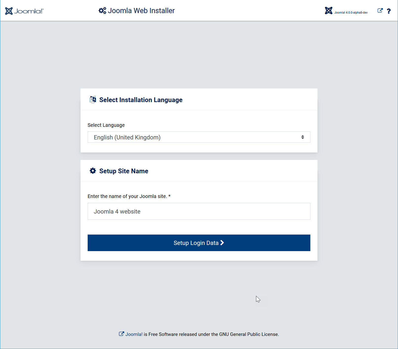 Joomla 4 installation Step 1